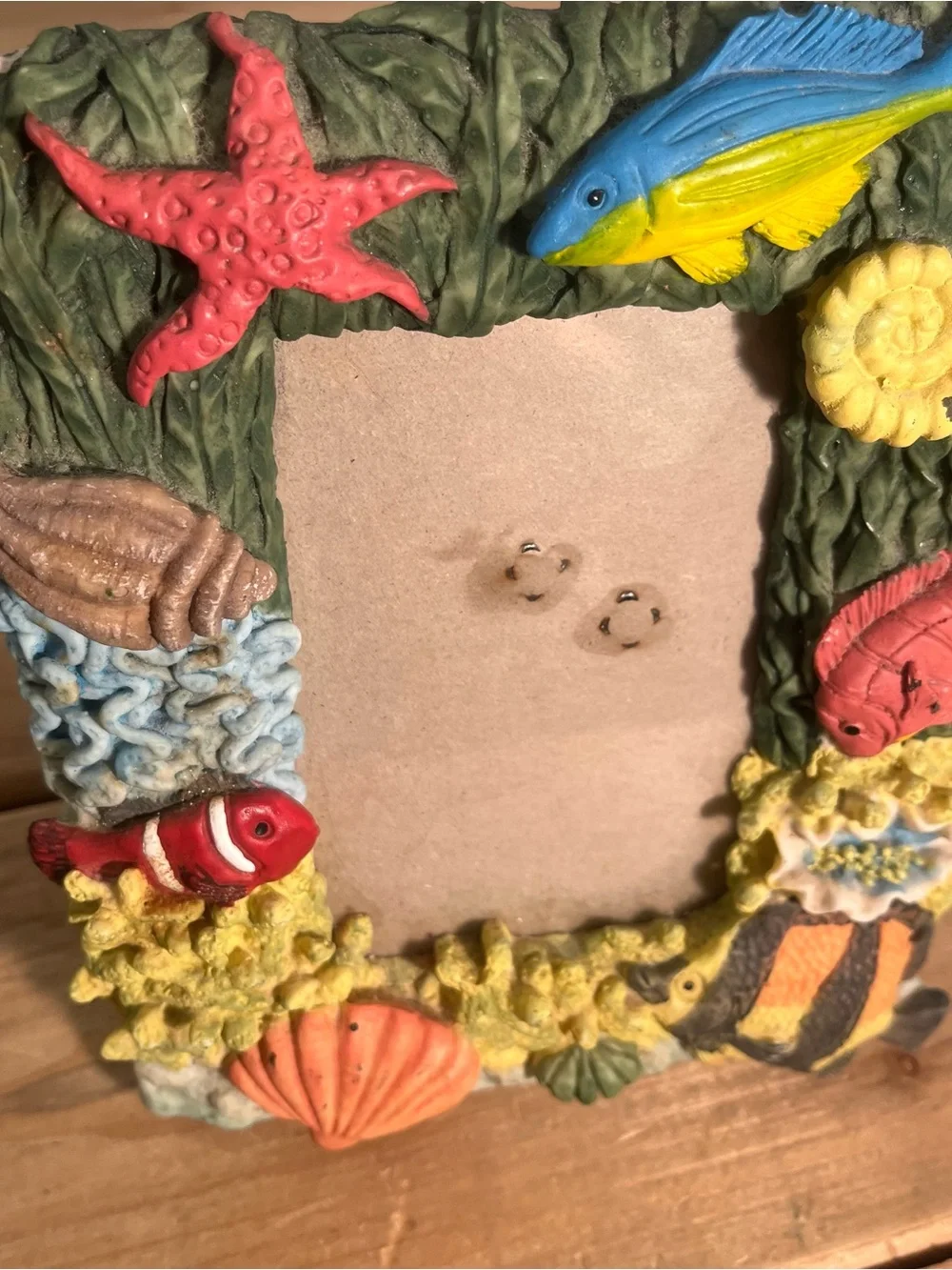 Vintage 3D Tropical Undersea Beach Resin Picture Frame Hand Painted 3.5” X 5”
